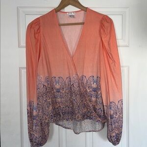 VENUS Coral and Blue Paisley Blouse E1